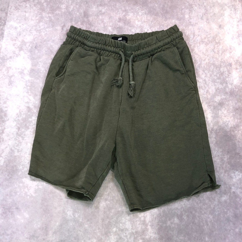 HM Mens Regular Fit Sweat Shorts Olive Green Drawstring Fleece Size S 0967417 3